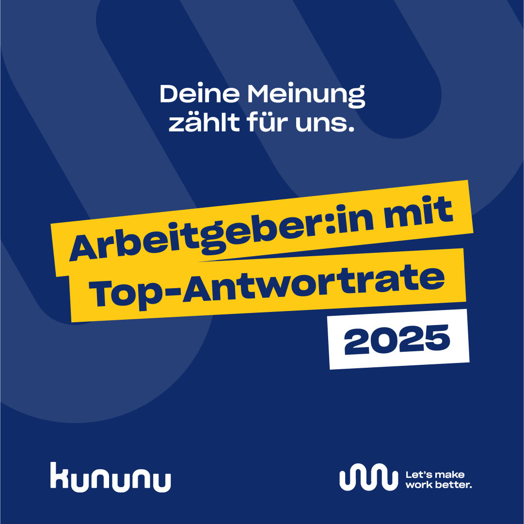 Schriftliche Darstellung des Zertifikats "Arbeitgeber:in mit Top-Antwortrate 2025" durch das Job-Portal kununu